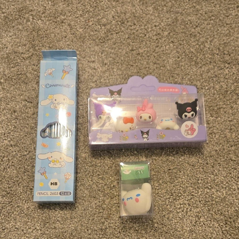 Set of Sanrio Character Erasers and a Pencil 12pk